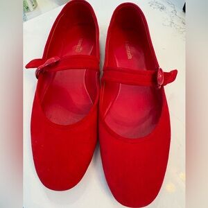 Larroude Vibrant Red Mary Jane Flats